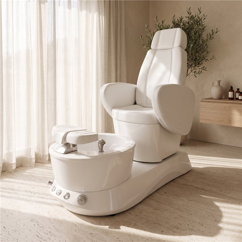 Sillón Ava blanco de Mirplay instalado en una sala de pedicura