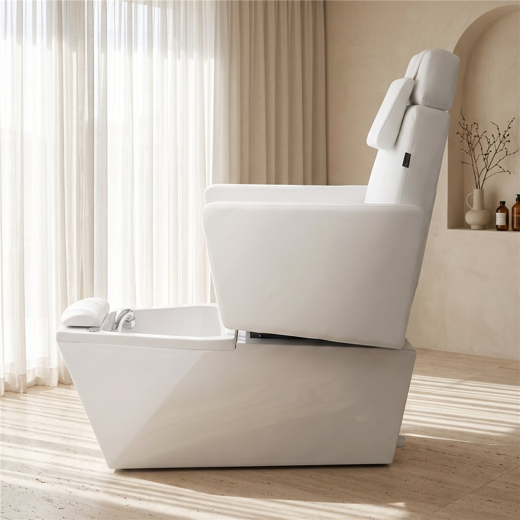 NeoBeauty SPA LED Pedicure Chair, White PU