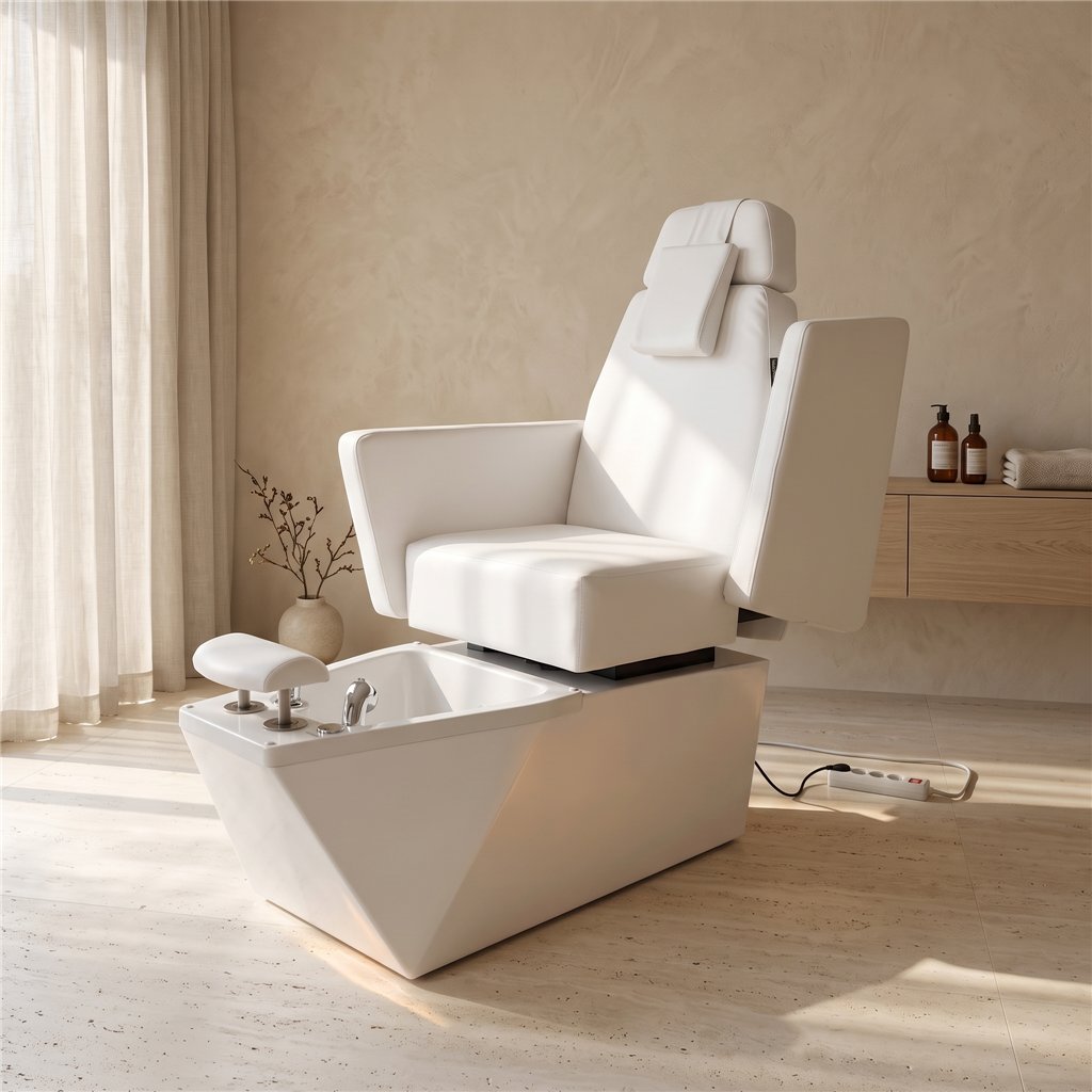 NeoBeauty SPA LED Pedicure Chair, White PU