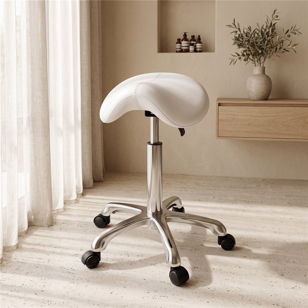 Weelko Sgabello con rotelle seduta a sella ergonomica regolabile 62-78 cm PU base cromata