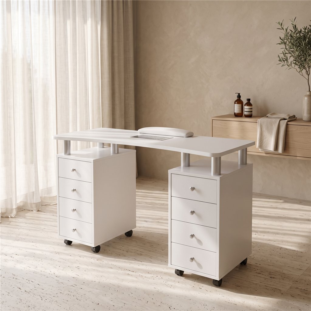 Mesa de Manicura Claire Weelko con Aspirador y Cajones Blancos