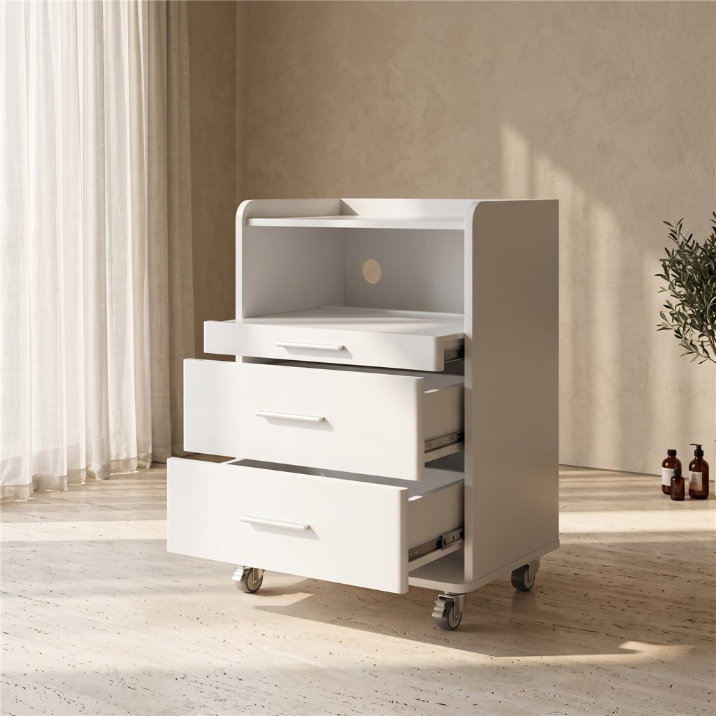 Carrito de madera lacado blanco con cajones Weelko