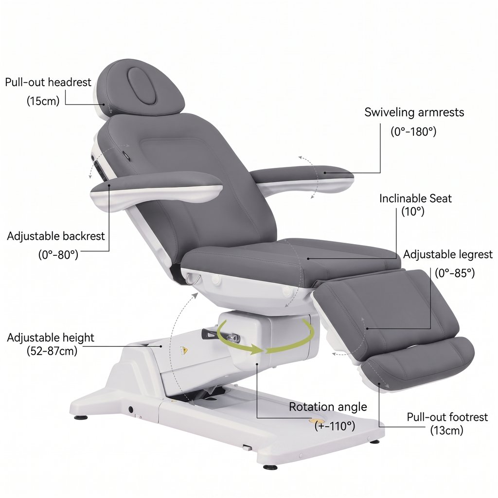 Sillón eléctrico de estética Weelko SIMUS + gris con 4 motores