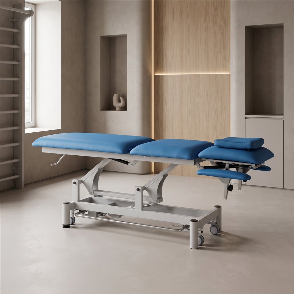 ENERGY elektrische Physiotherapie-Liege blau mit 2 Sektionen und Höhenverstellung