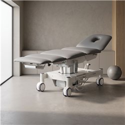 Sillón médico ENT eléctrico 4 motores – base blanca, tapizado gris