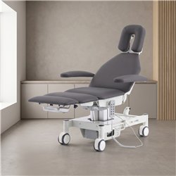 Sillón médico ENT eléctrico 4 motores – base blanca, tapizado gris
