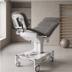 Sillón médico ENT eléctrico 4 motores – base blanca, tapizado gris
