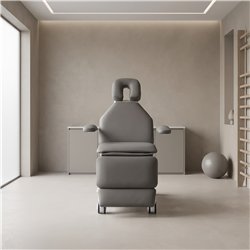Sillón médico ENT eléctrico 4 motores – base blanca, tapizado gris