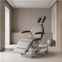 Sillón médico ENT eléctrico 4 motores – base blanca, tapizado gris