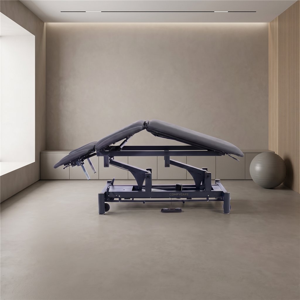Camilla eléctrica de fisioterapia 7 secciones GALLEY 2 motores – base gris, tapizado gris