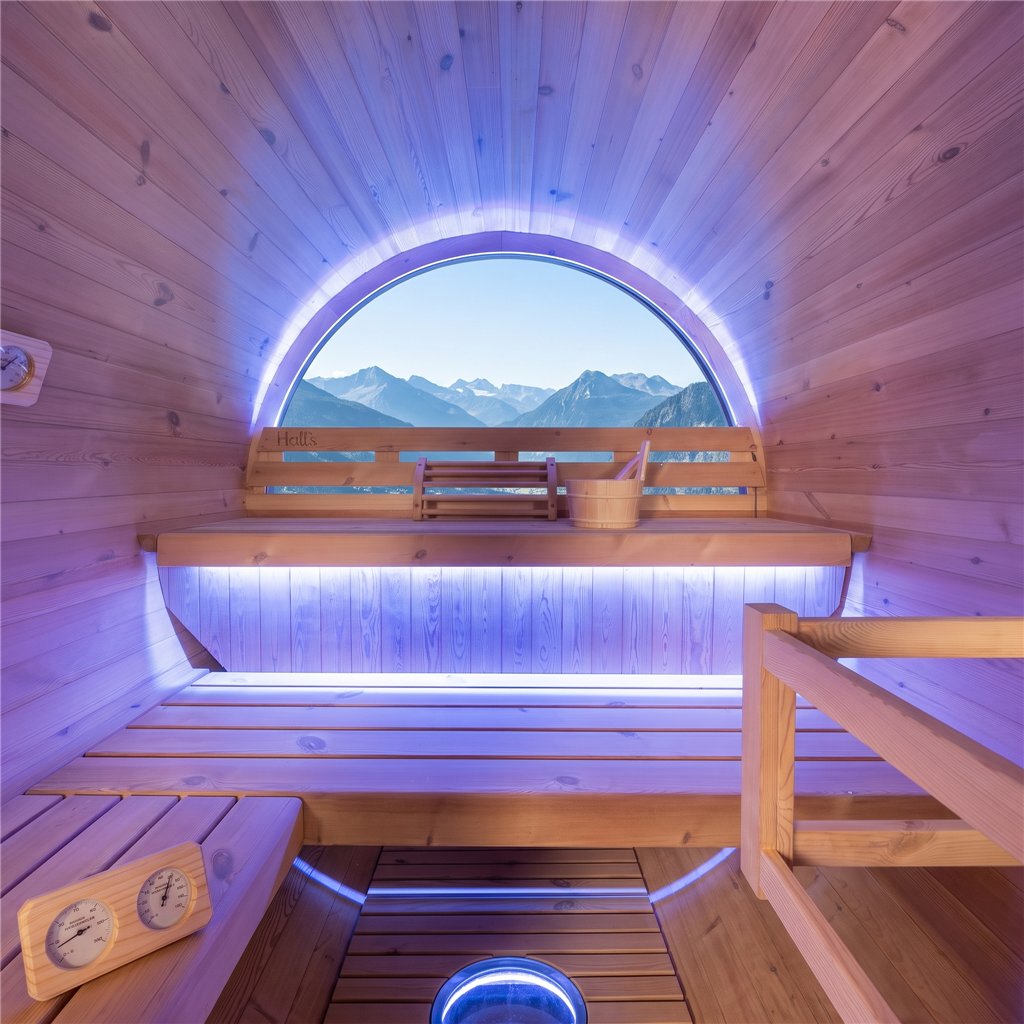 Sauna tradicional ORPHEE Lounge 240 a vapor com terraço integrado