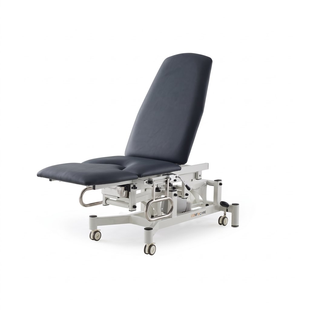 Poltrona ginecologica elettrica OB, 2 motori – base bianca, rivestimento grigio