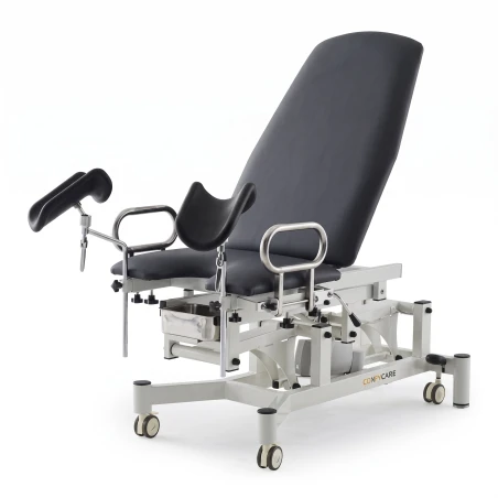 Sillón ginecológico eléctrico OB 2 motores – base blanca, tapizado gris