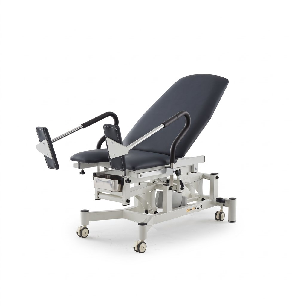 Poltrona ginecologica elettrica OB, 2 motori – base bianca, rivestimento grigio