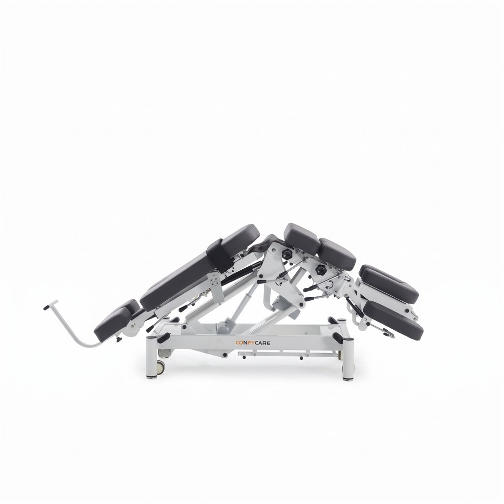 Camilla de rehabilitación SIDO 6 secciones – base blanca, tapizado gris