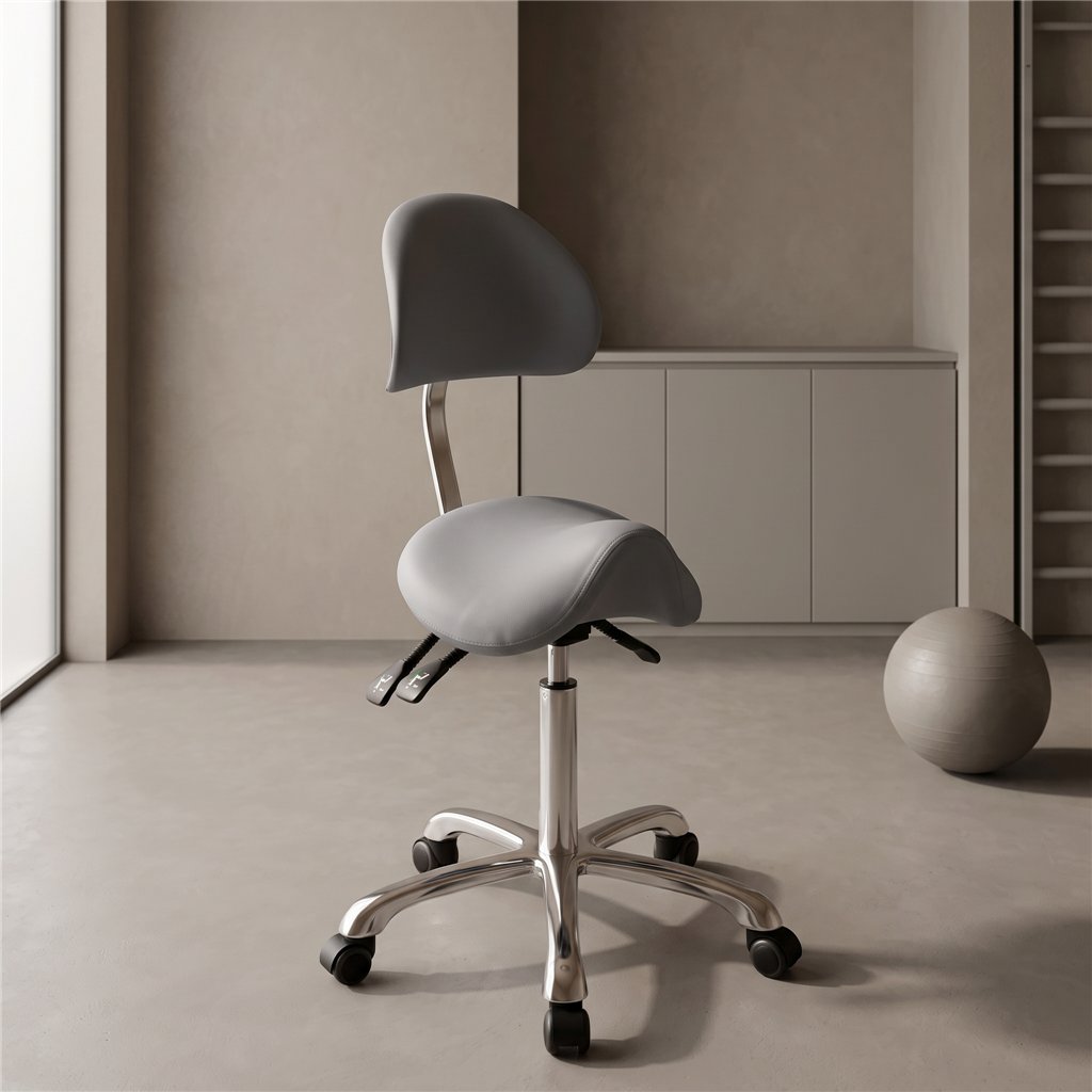 Attrazione Sgabello con rotelle ergonomico PU grigio Weelko