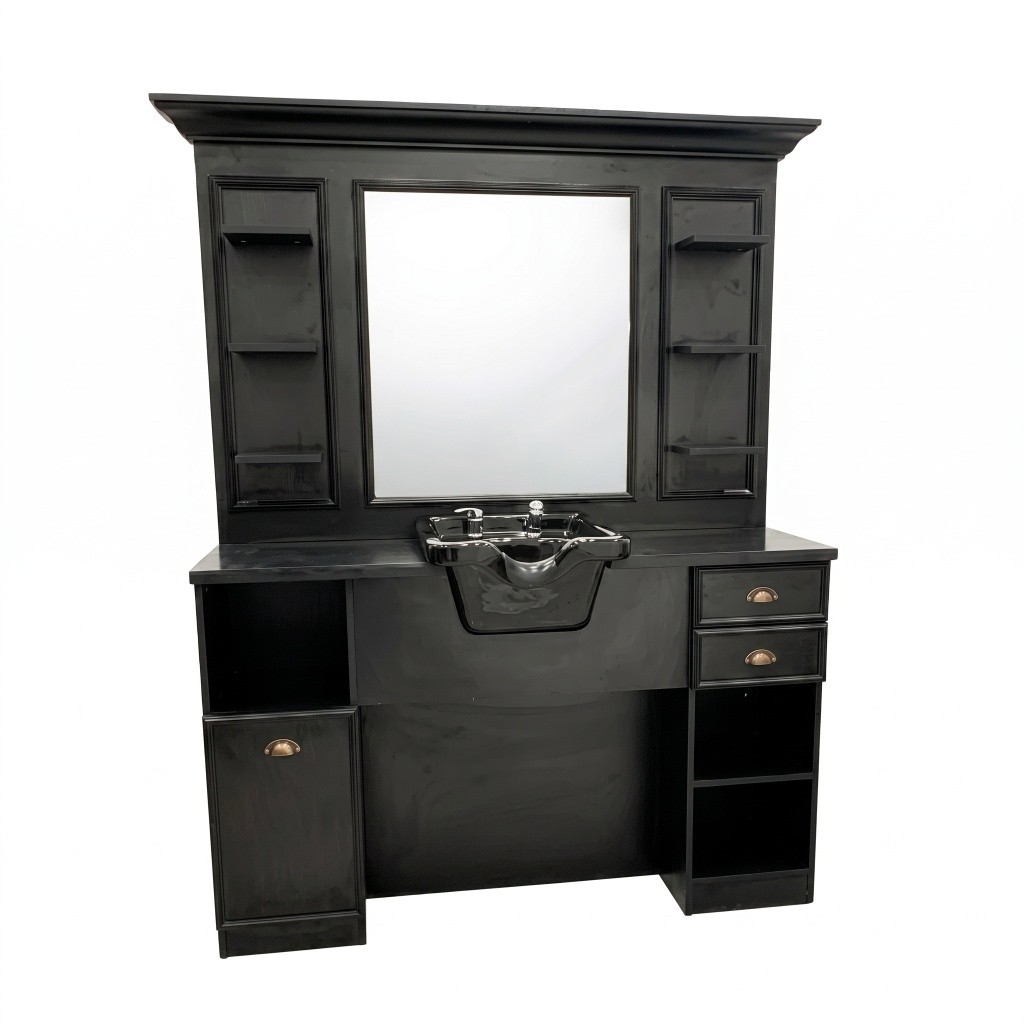Barber Dresser and Workstation Bansa Vintage Industrial with Integrated Shampoo Unit - Weelko