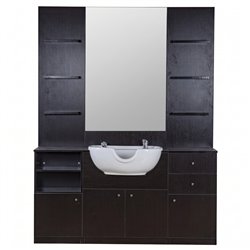 I-Medstetic Modern Barber Shop Styling Station with Shampoo Sink and Storage