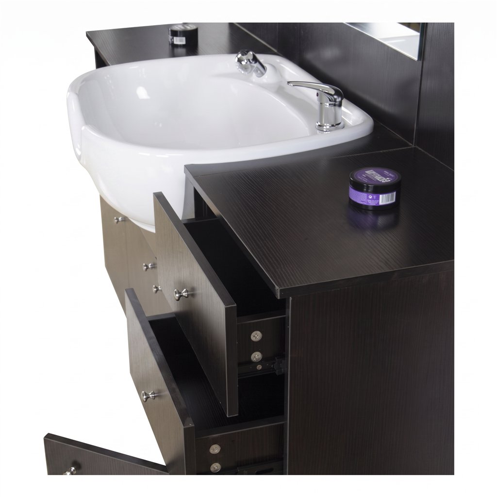 I-Medstetic Modern Barber Shop Styling Station with Shampoo Sink and Storage