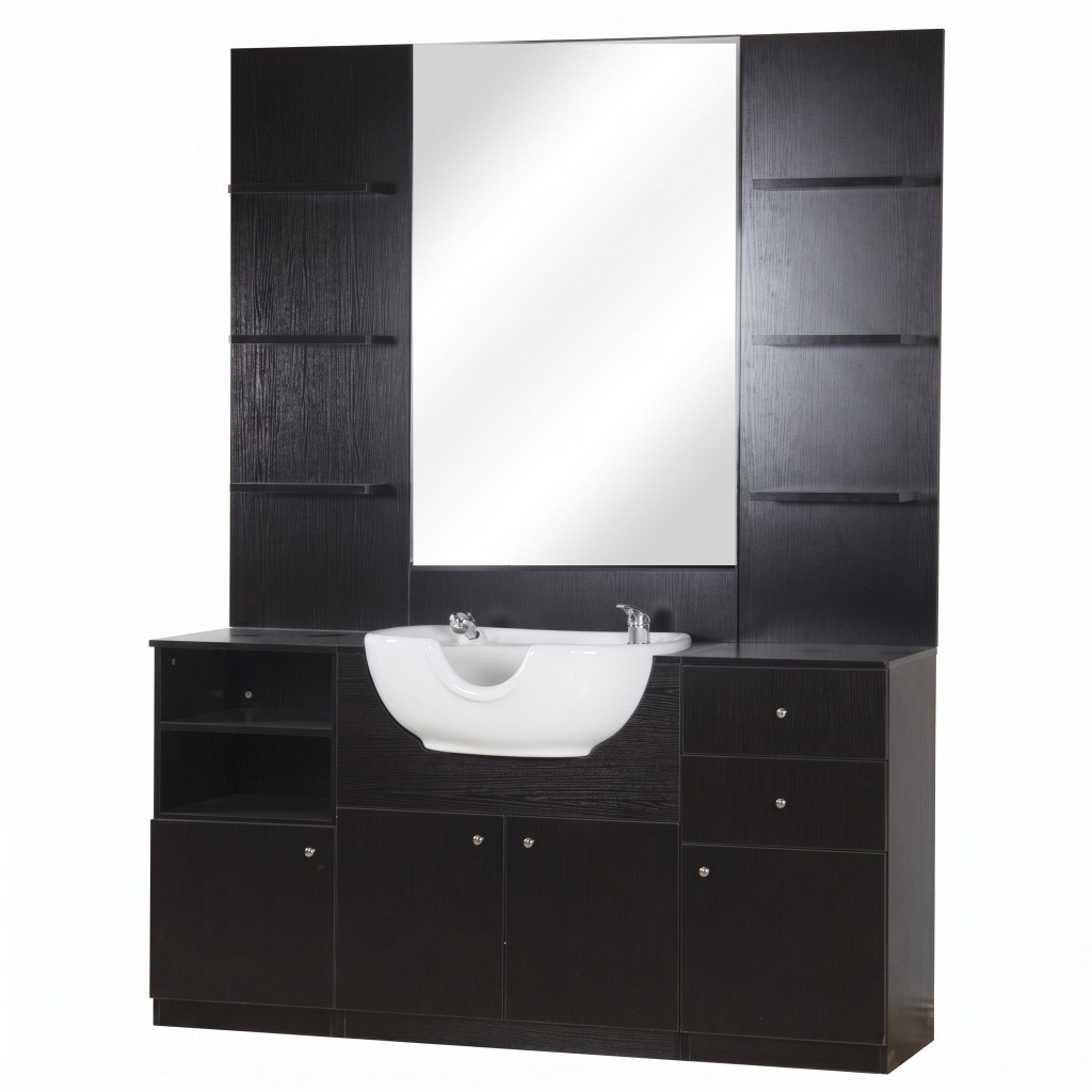 I-Medstetic Modern Barber Shop Styling Station with Shampoo Sink and Storage