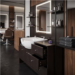 I-Medstetic Modern Barber Shop Styling Station with Shampoo Sink and Storage