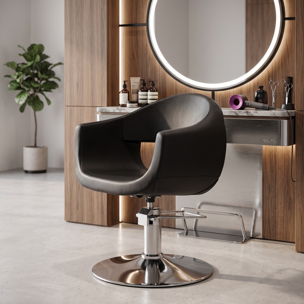 Chaise de coupe coiffure Glam Chrome moderne - Weelko