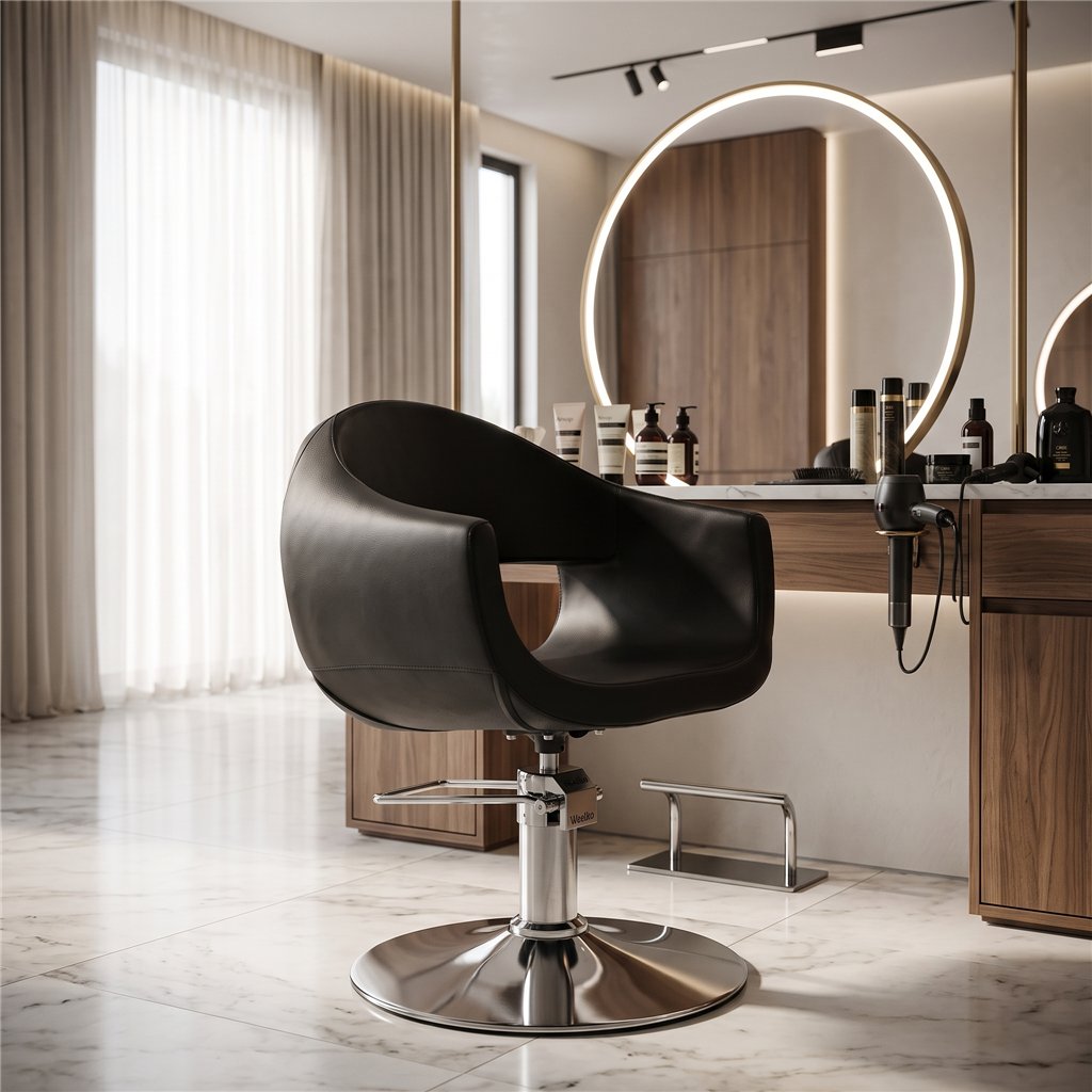 Sedia da taglio Glam Chrome - Sedia per parrucchiere moderno - Weelko