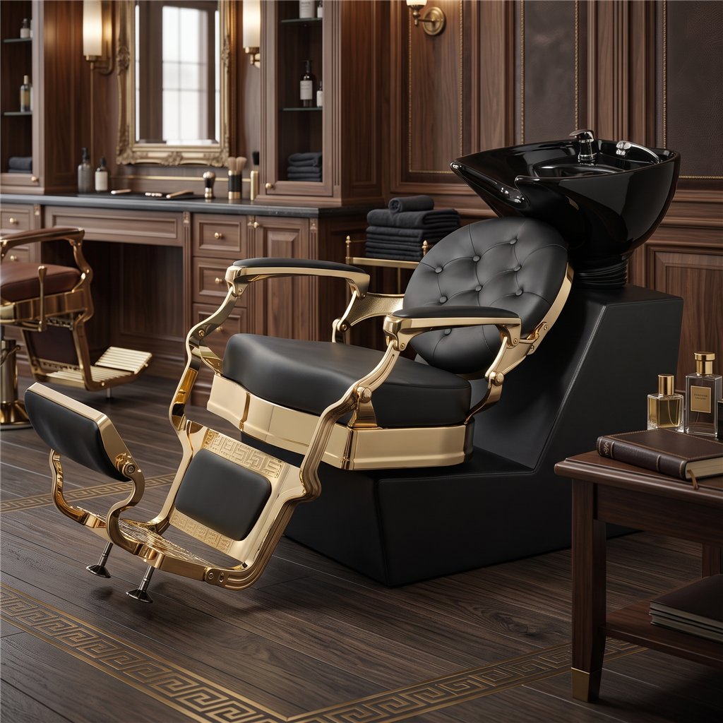 Ranch Gold Backwash Unit with Tilting Black Ceramic Basin and Golden Metallic Frame - Weelko