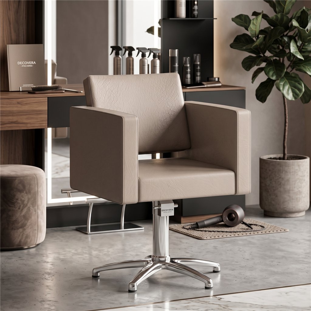 Sedia per parrucchiere Ática - design moderno personalizzabile, rivestimenti premium - Decovera
