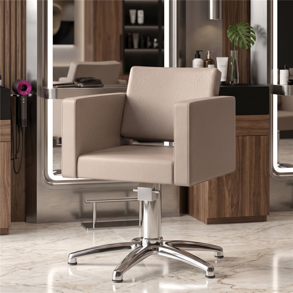 Sedia per parrucchiere Ática - design moderno personalizzabile, rivestimenti premium - Decovera