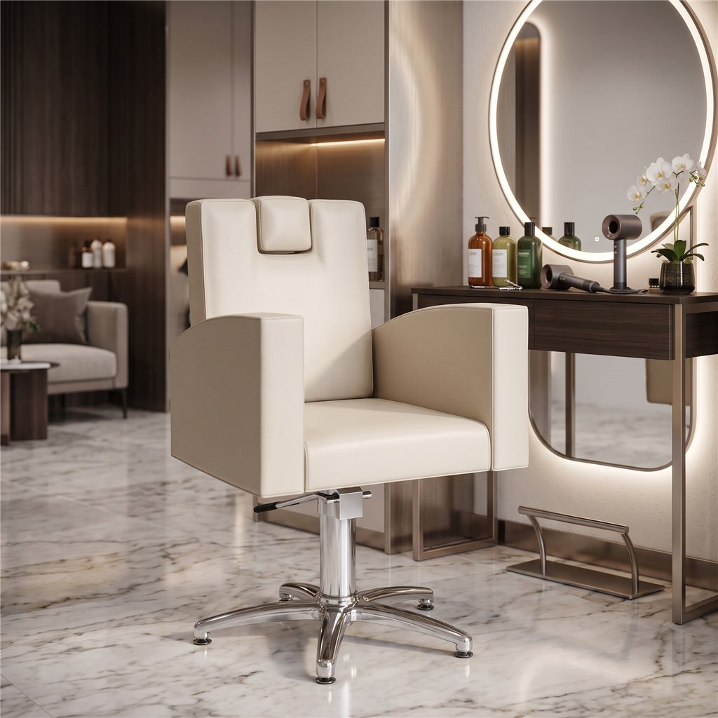 Sedia da parrucchiere Sion unisex in stile moderno con rivestimenti personalizzabili (24 tonalità) e sistema idraulico - Decover