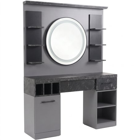 Coiffeuse de barber shop MUDI ZINC grise sans miroir