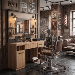 Coiffeuse de barbier MUDI FOLK OAK avec miroir et éclairage