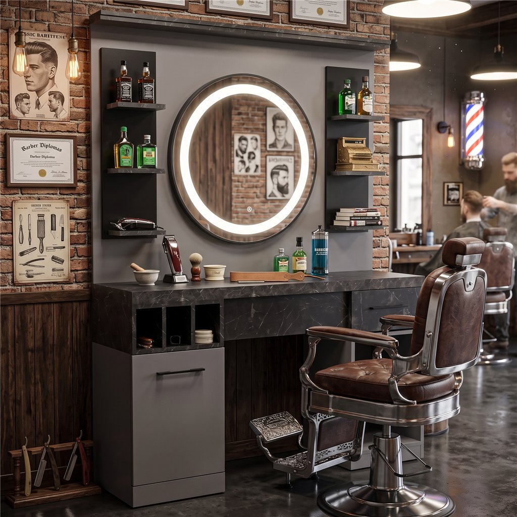 Postazione da barbiere MUDI ZINC grigia senza specchio