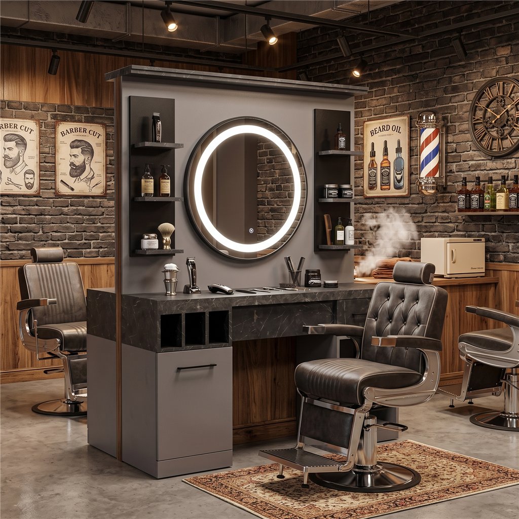 MUDI ZINC grey barbershop dressing unit without mirror