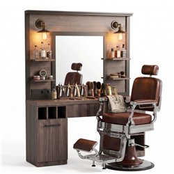 Postazione barberia MUDI FOLK DARK con specchio e illuminazione