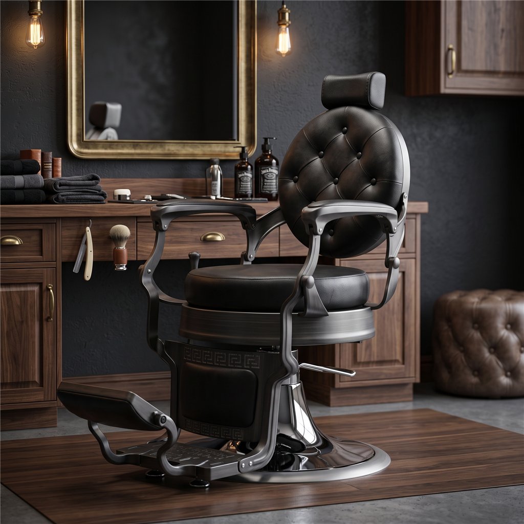Poltrona da barbiere Weelko LARRY BRUSH vintage nera