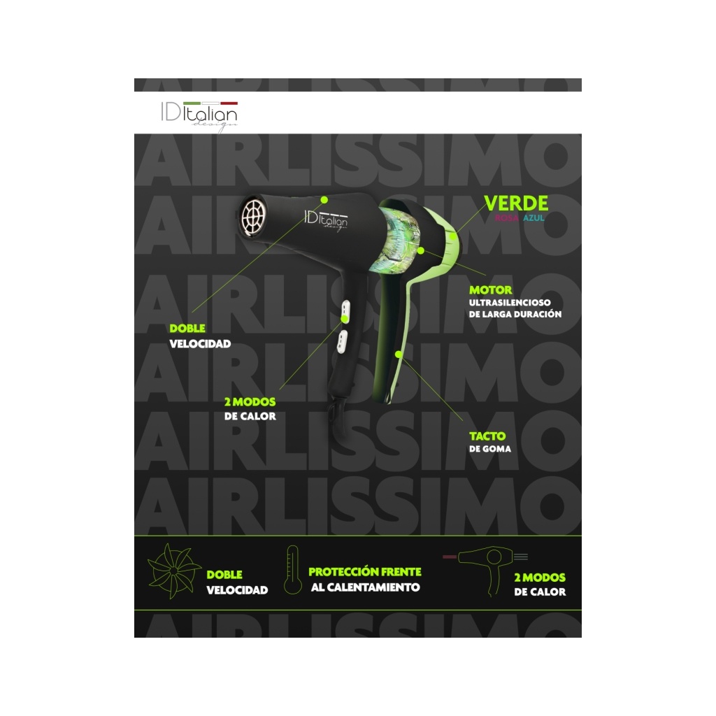 Sèche-cheveux GTI 2300 Airlissimo Vert-Blanc | ID Italian Design