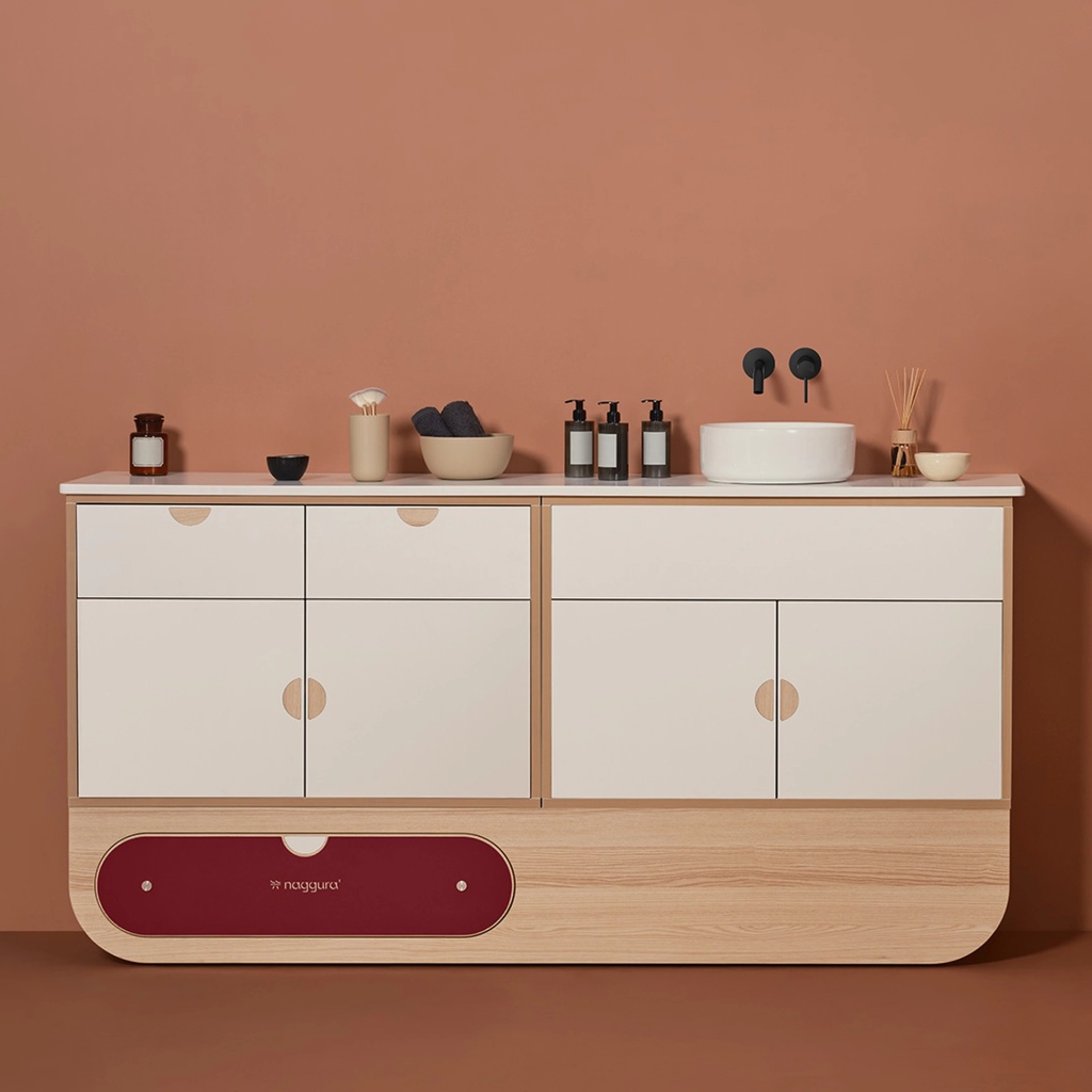 Naggura Rooms IKON Hygiene L Ceramic Oak hygiene module with ceramic sink