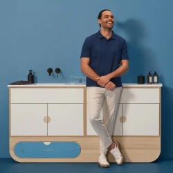 Modulo igiene Naggura Rooms IKON Hygiene L con lavabo in acciaio inox e piano in quarzo