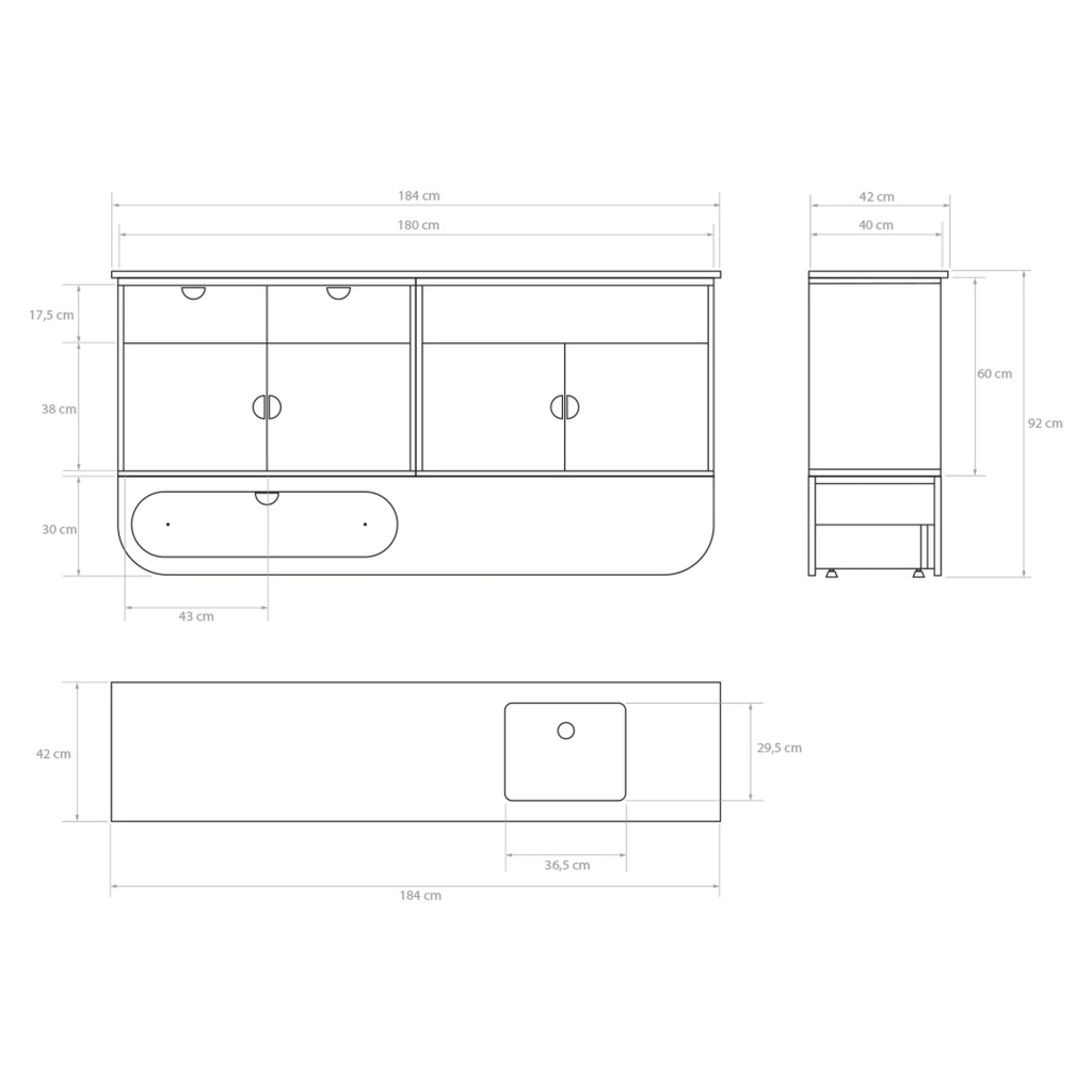 Módulo de higiene Naggura Rooms IKON Hygiene L con lavabo inox y encimera de cuarzo