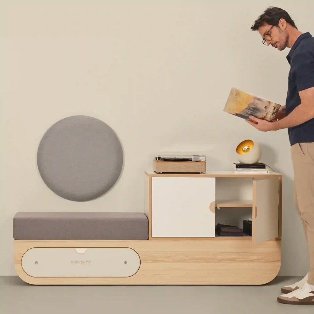 Banco para vestuario Naggura Rooms IKON Changing Bench L Oak con armario