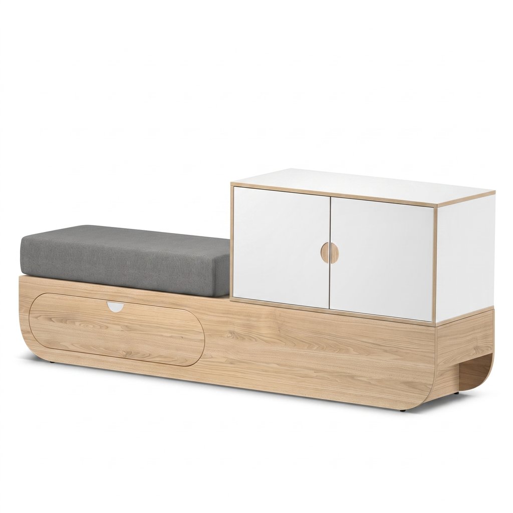 Banco para vestuario Naggura Rooms IKON Changing Bench L Oak con armario
