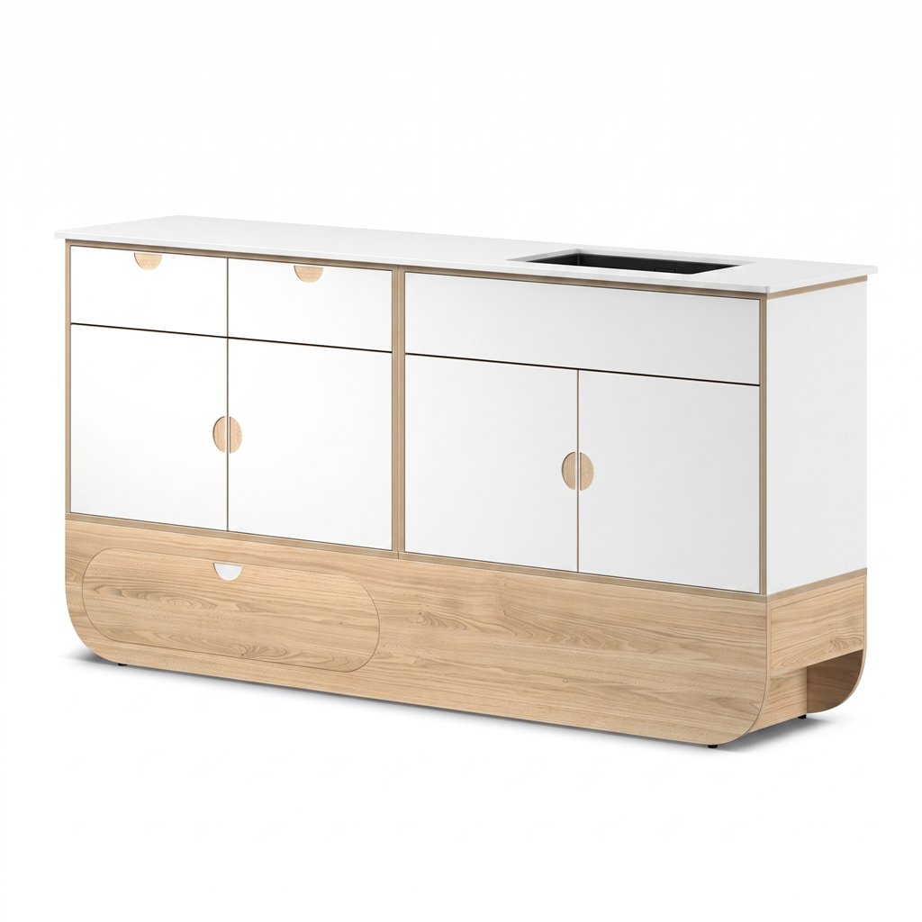Módulo de higiene Naggura Rooms IKON Hygiene L con lavabo inox y encimera de cuarzo