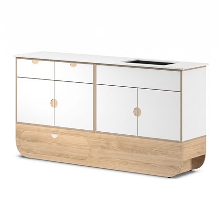 Modulo igiene Naggura Rooms IKON Hygiene L con lavabo in acciaio inox e piano in quarzo