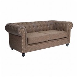 Sofá Chesterfield Repose Brown tapizado capitoné con acabado envejecido - Weelko