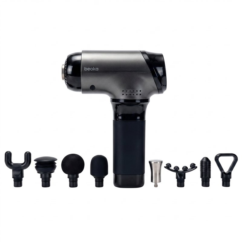 Pistola de masaje Beoka Ti Pro Max con sus cabezales intercambiables