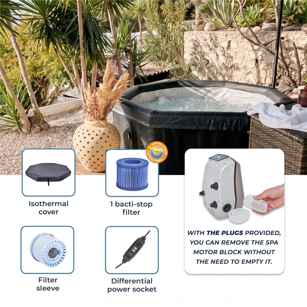 Spa portátil semirrígido NetSpa OCTOPUS 6 plazas con kit de muebles