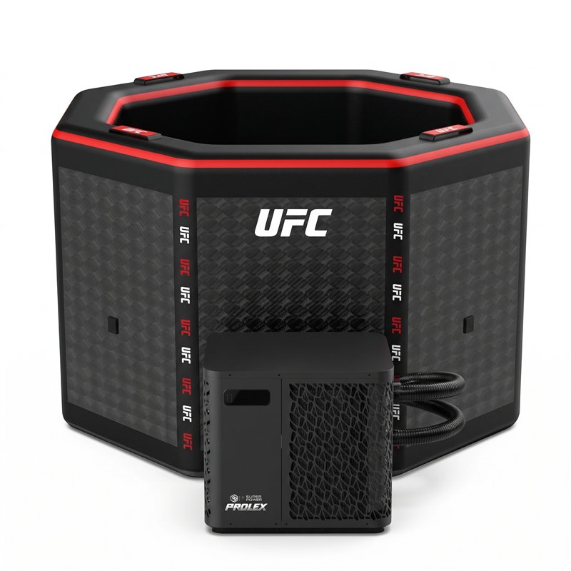 Baño de hielo UFC Octagon con enfriador situado delante de la bañera