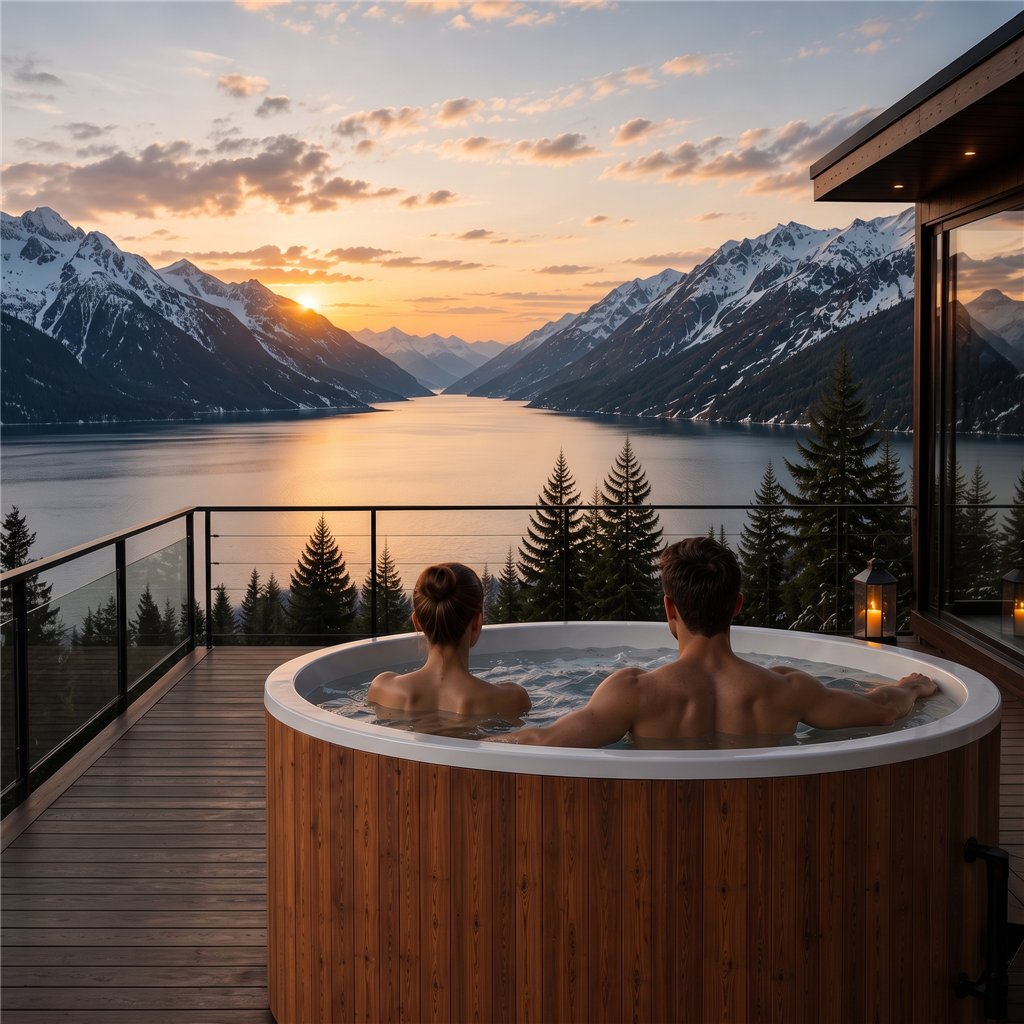 Holl's Olma Nordic Hot Tub Ø 160 cm with O'Spa Flow 5 kW Heat Pump